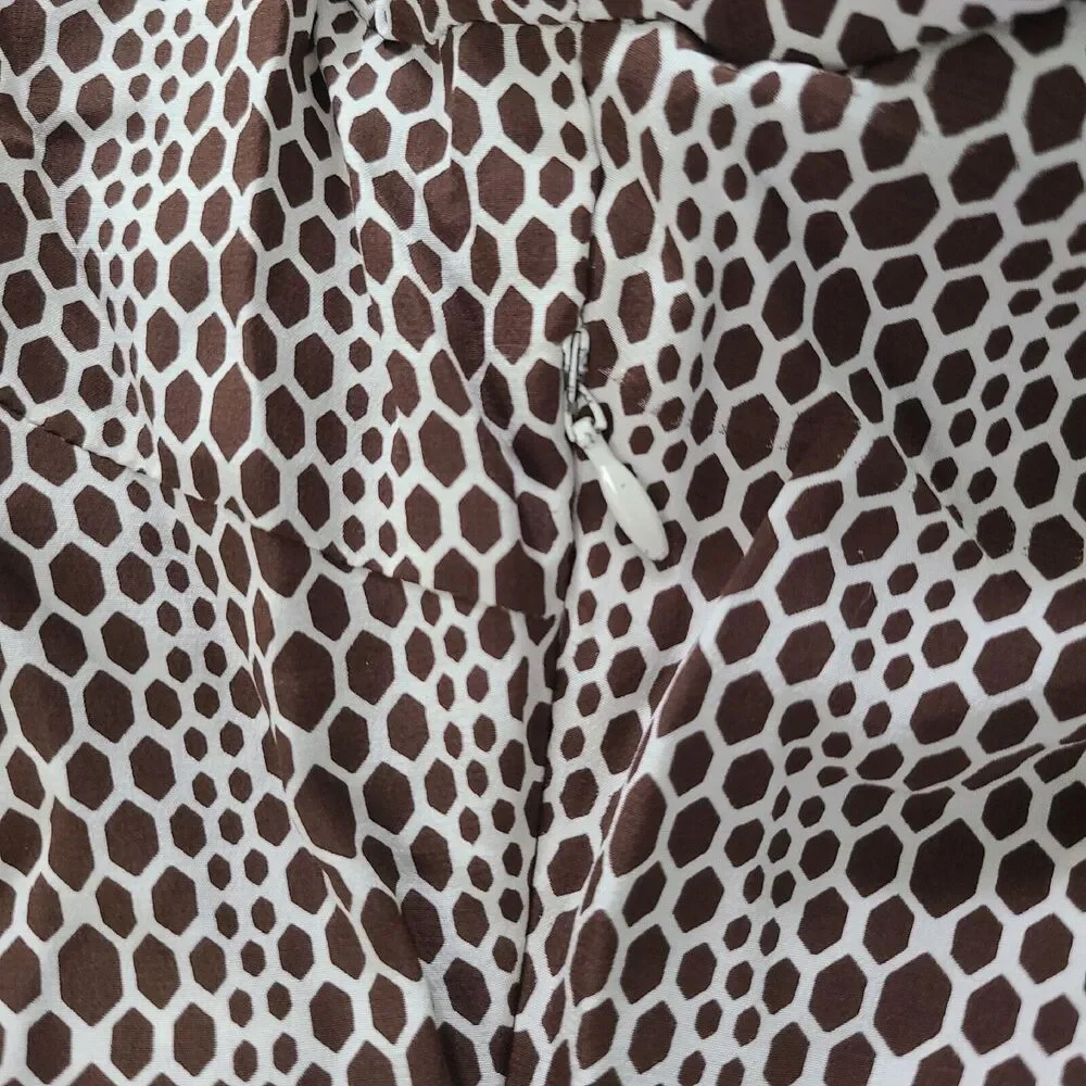Tory Burch Womens Size 4 100% Silk Geometric Long Sleeve Blouse Tunic Brown